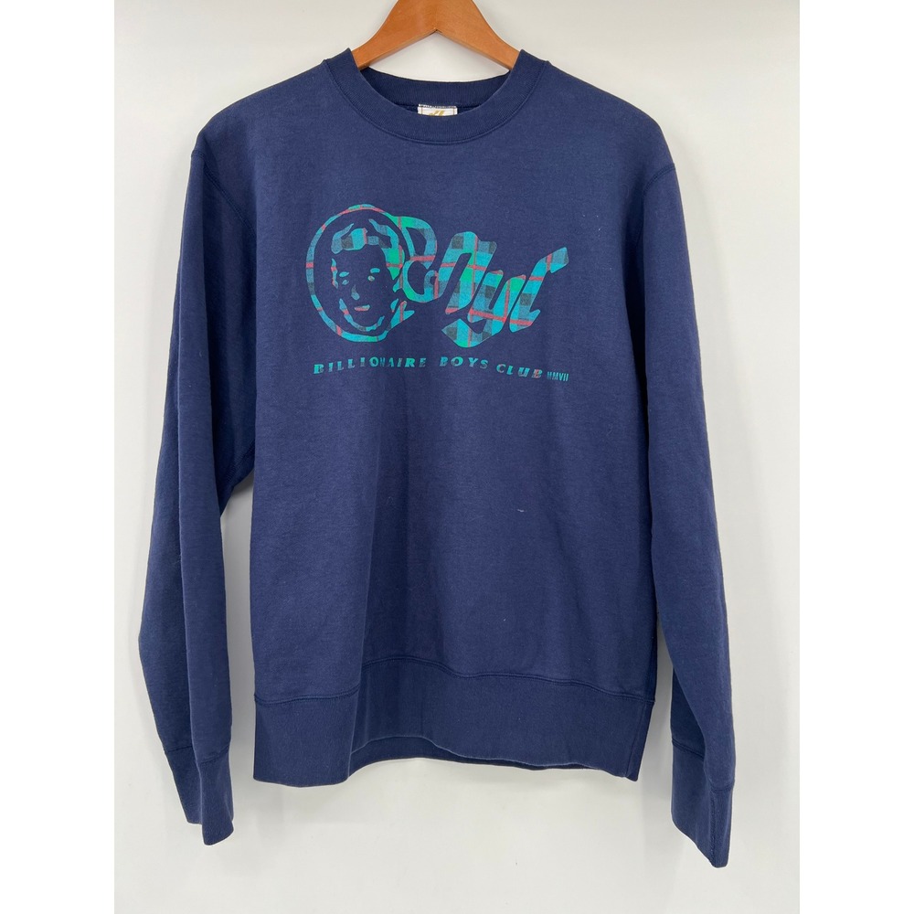 Billionaire Boys Club Size Medium M Navy Blue Plaid Crewneck Sweatshirt